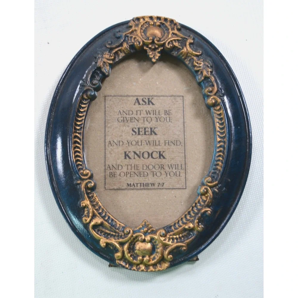 Vintage Style Oval Resin Photo Frame Blue Gold Gilt Ornate Baroque Tabletop